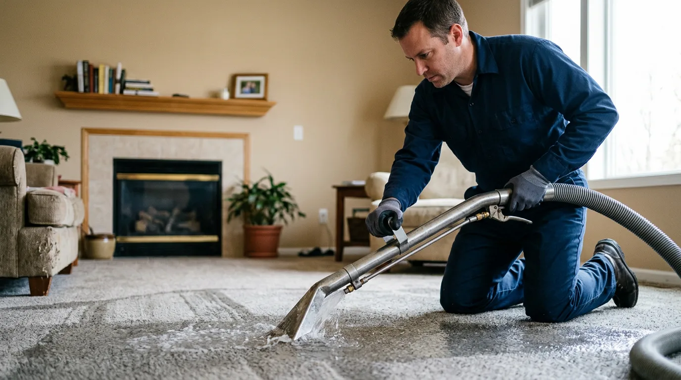 Water damage restoration technician working near Wren, OH